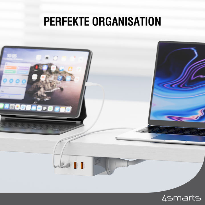 Die 4smarts 6in1 Steckdosenleiste Desk GaN mit 65W macht es dir leicht, deinen Arbeitsplatz zu organisieren.