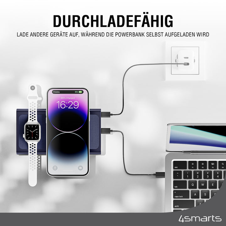 Die 4smarts Powerbank Graphene Pro UltiMag 24000mAh 240W, schafft es mehrere andere Geräte zu laden während sie selbst aufgeladen wird.