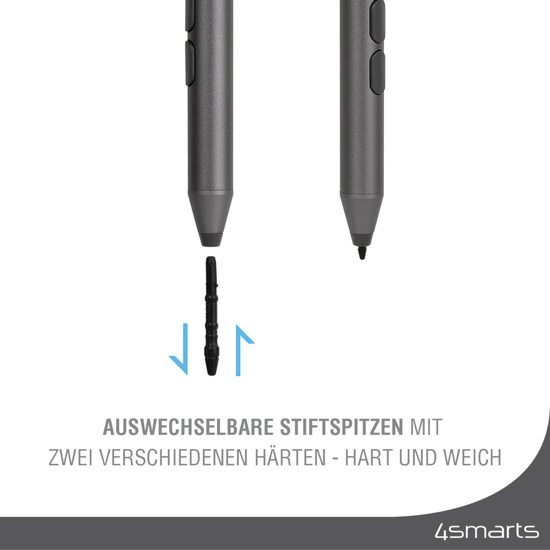 Der MPP 4smarts Stylus Pen hat austauschbare Stiftspitzen mit 2 verschiedenen Härtegraden - hart und weich.