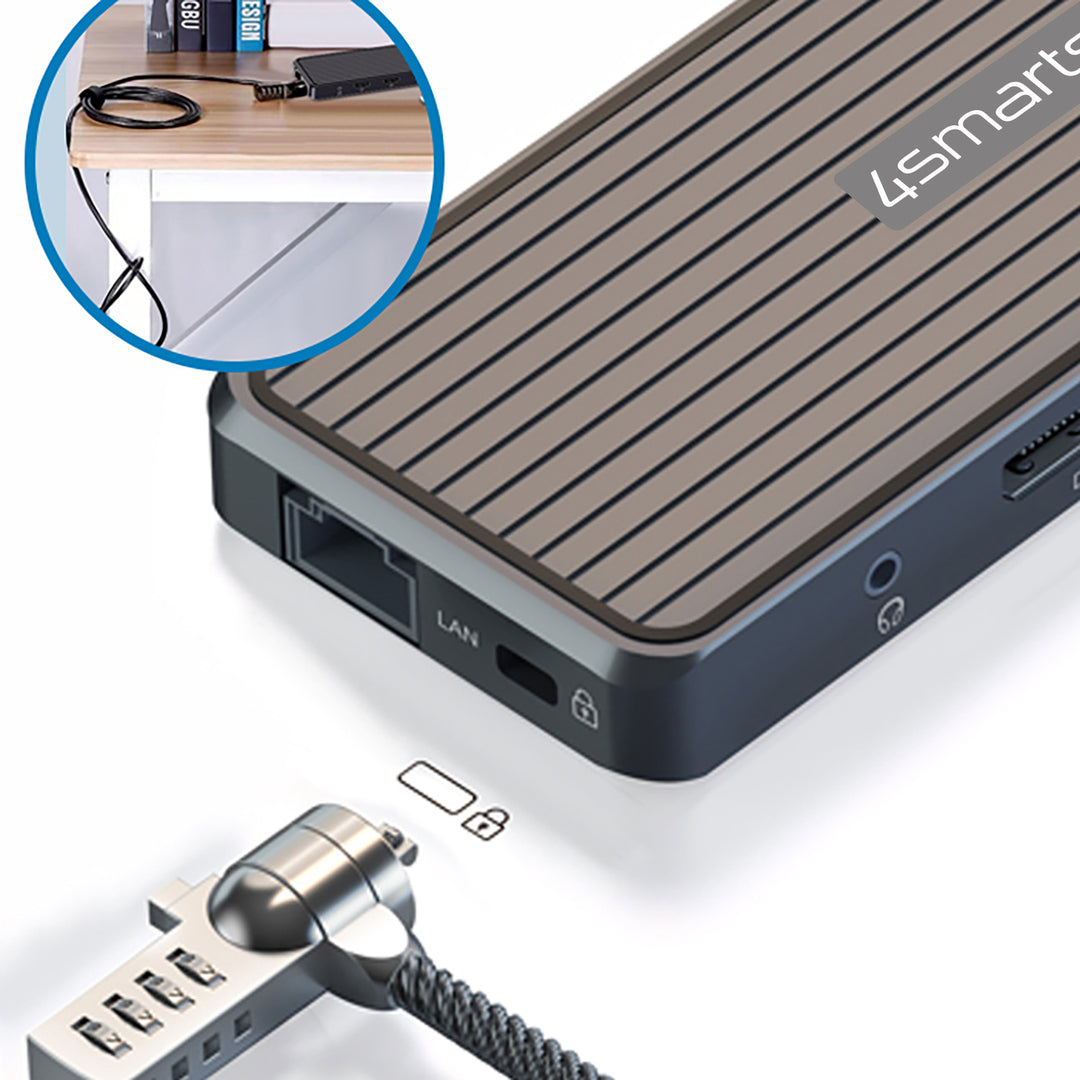Die 4smarts 11in1 USB-C Dockingstation SmartDock ist mit einem Kensington Lock geschützt.