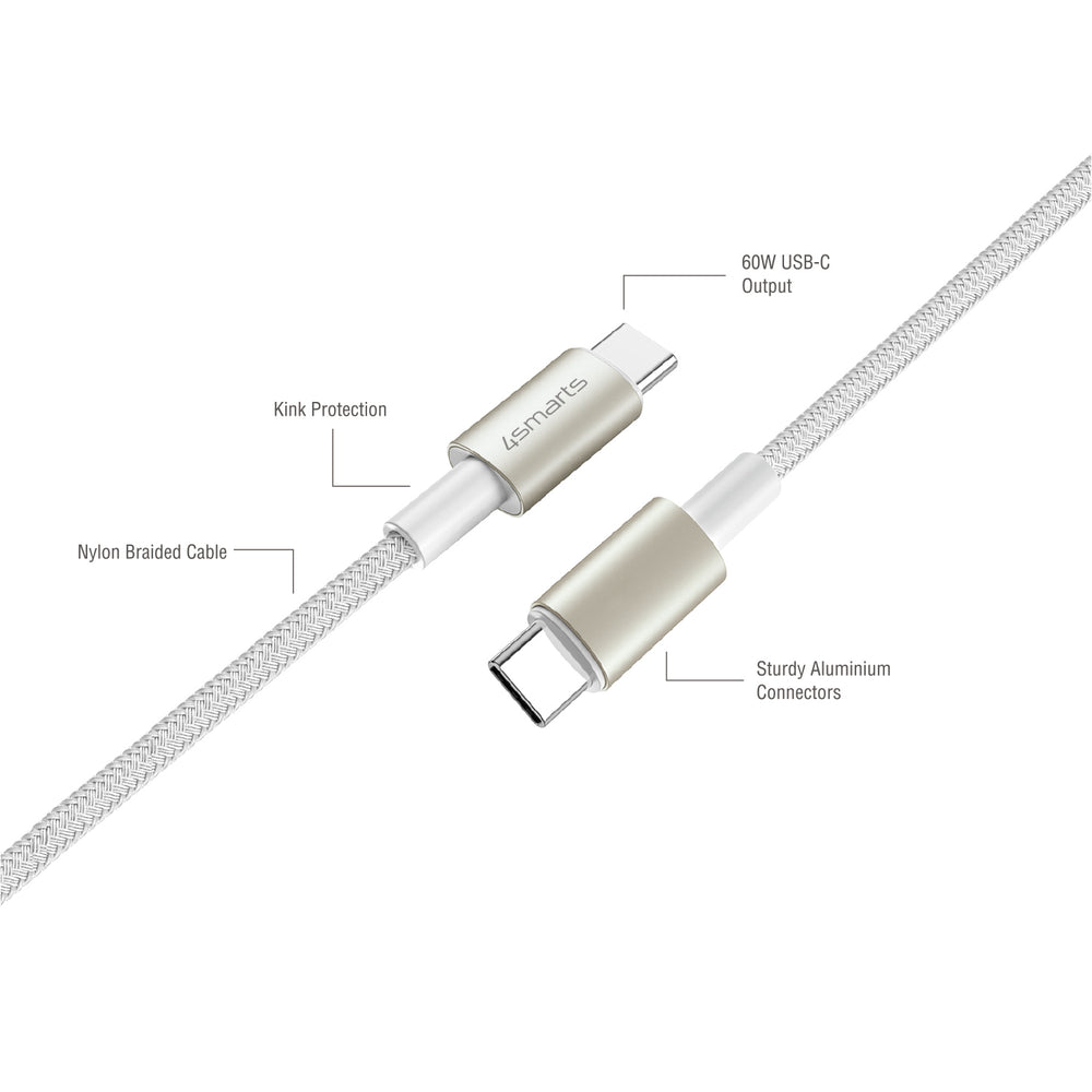 Das 4smarts USB-C auf USB-C PremiumCord 60W Kabelset besteht aus widerstandsfähigem Nylon mit formschönen Aluminiumenden und einer langlebigen Zinklegierung.