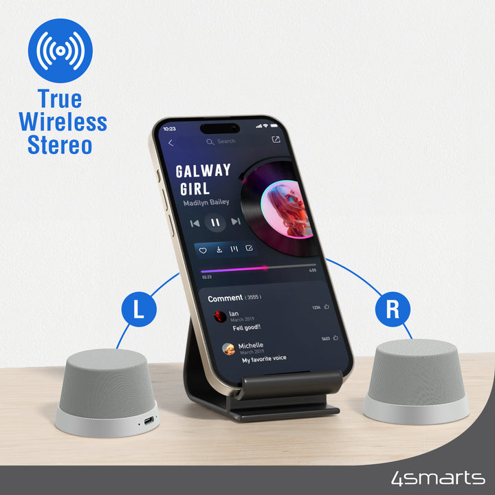 Verbinde zwei 4smarts SoundForce Bluetooth-Lautsprecher miteinander und tauche ein in ein beeindruckendes Stereo-Klangerlebnis.