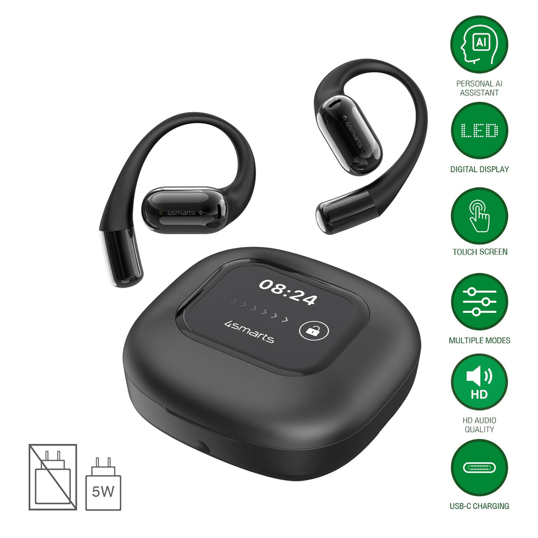 Open-Ears Bluetooth Kopfhörer SkyBuds AI Screen, schwarz