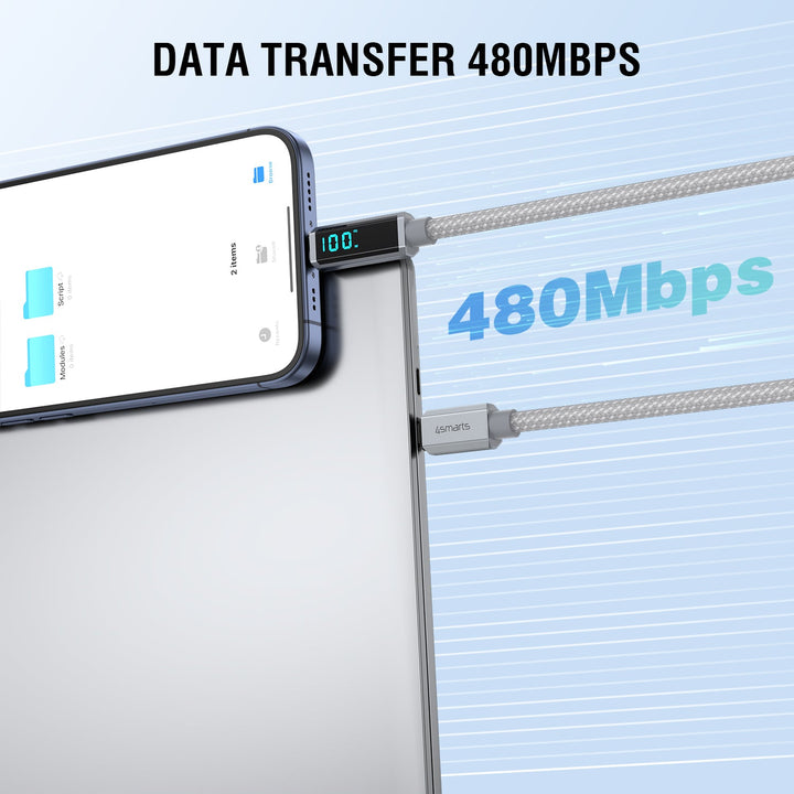USB-C Kabel DigitCord 100W 1,5m, grau