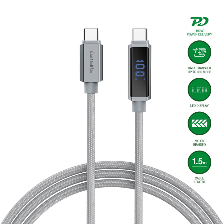 USB-C Kabel DigitCord 100W 1,5m, grau
