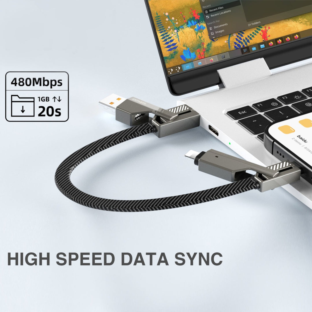 USB-C Kabel ComboCord Flat 240W, 1.5m und Keyring Kabel, graphit