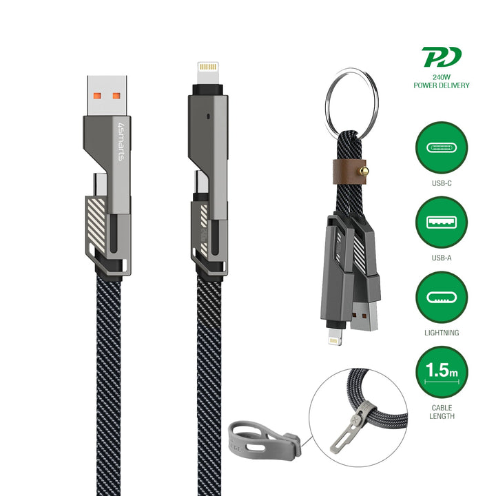 USB-C Kabel ComboCord Flat 240W, 1.5m und Keyring Kabel, graphit