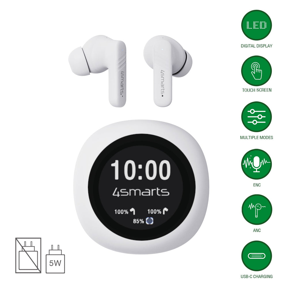 TWS Bluetooth Kopfhörer SkyBuds Screen Pro ANC, weiß - 4smarts