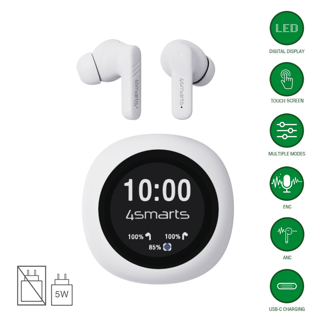 TWS Bluetooth Kopfhörer SkyBuds Screen Pro ANC, weiß - 4smarts