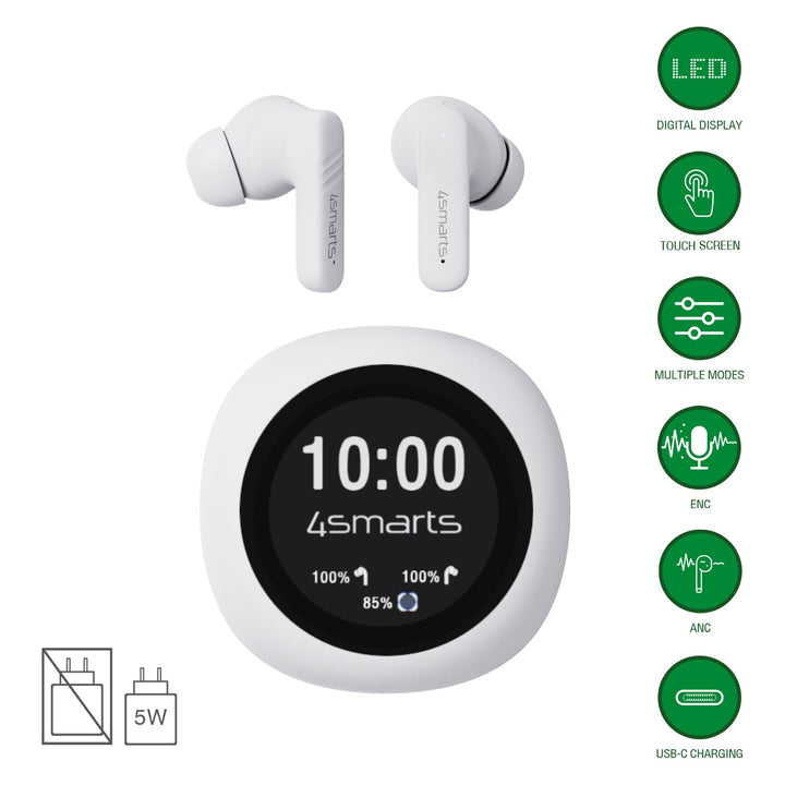 TWS Bluetooth Kopfhörer SkyBuds Screen Pro ANC, weiß - 4smarts