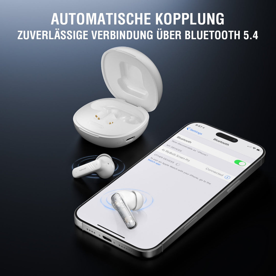 TWS Bluetooth Kopfhörer SkyBuds Screen Pro ANC, weiß - 4smarts