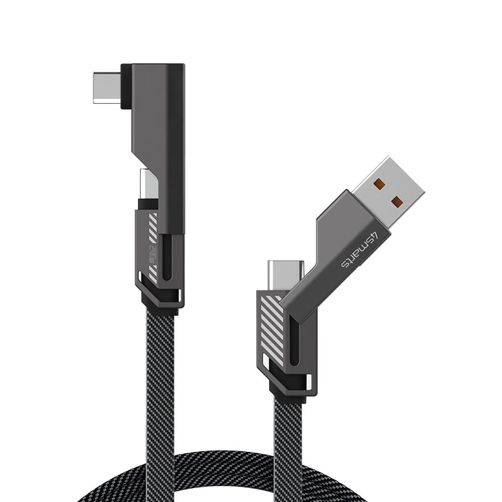 Flaches Kabel mit 90°-Winkelsteckern, USB-A auf USB-C, robustes Design mit Gewebemantel