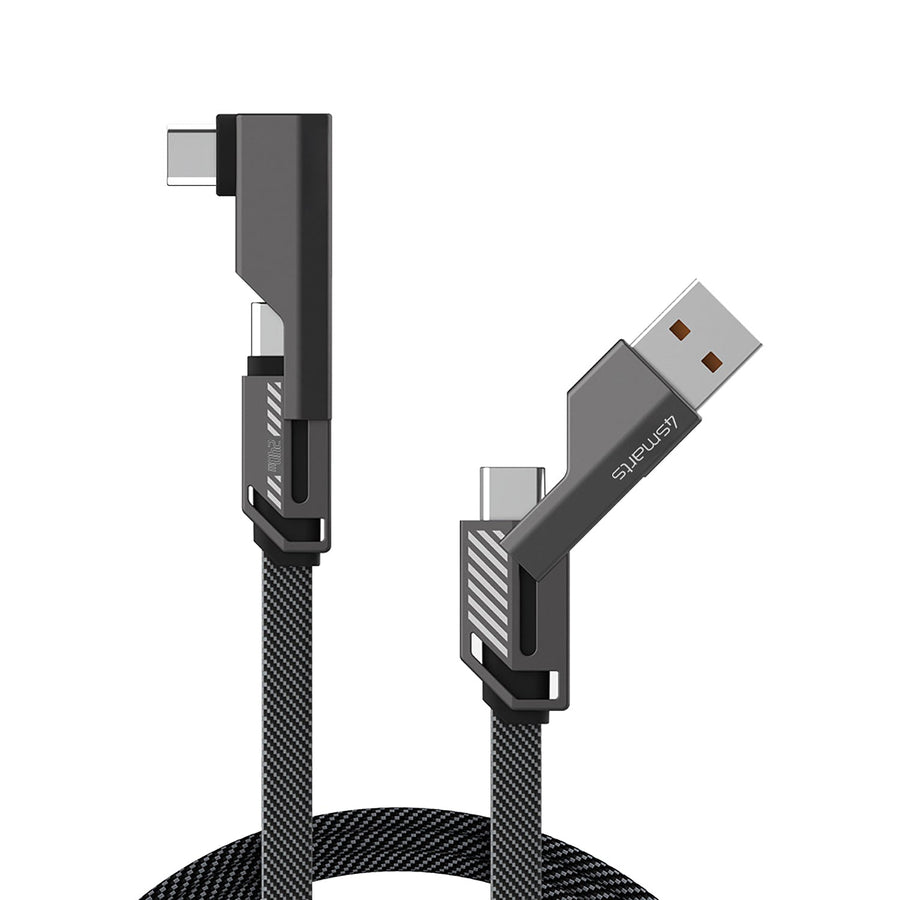 Flaches Kabel mit 90°-Winkelsteckern, USB-A auf USB-C, robustes Design mit Gewebemantel