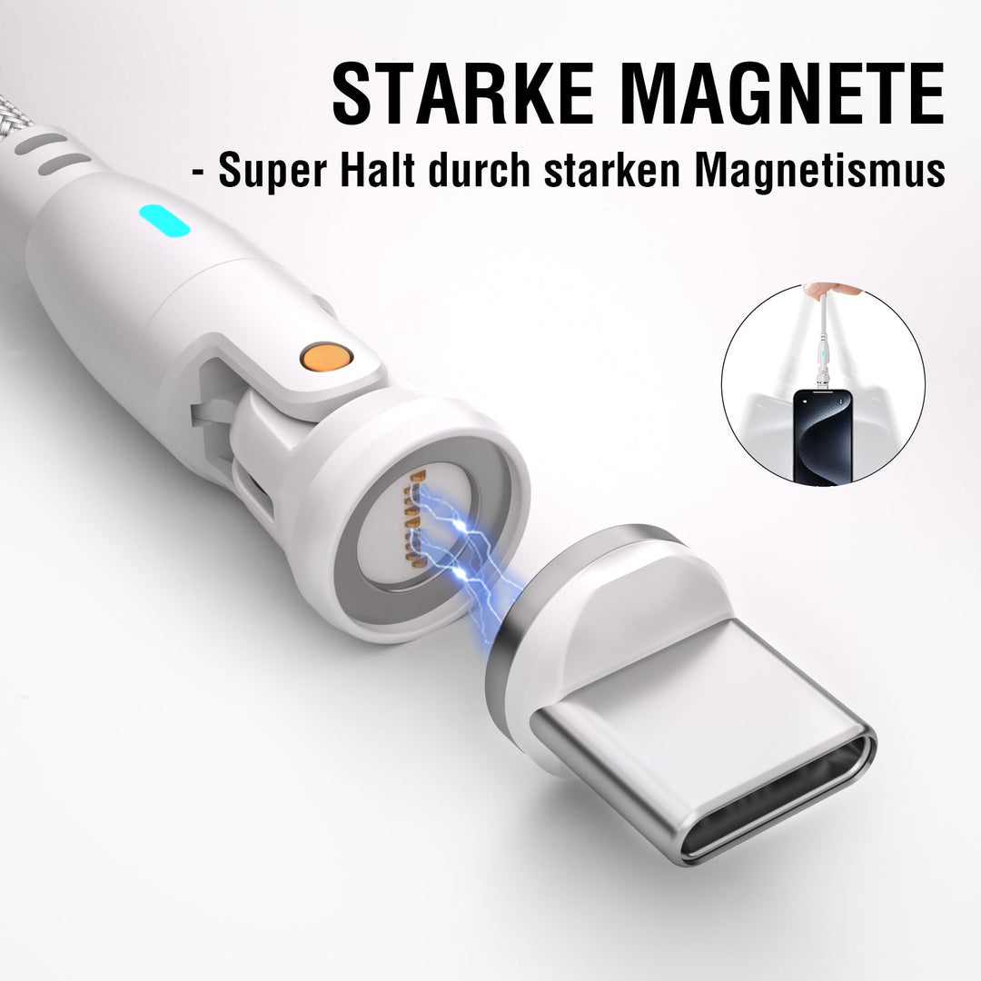 USB-C/A 540° Magnetkabel GravityCord mit starken Magneten für sicheren Halt und einfaches Anschließen.