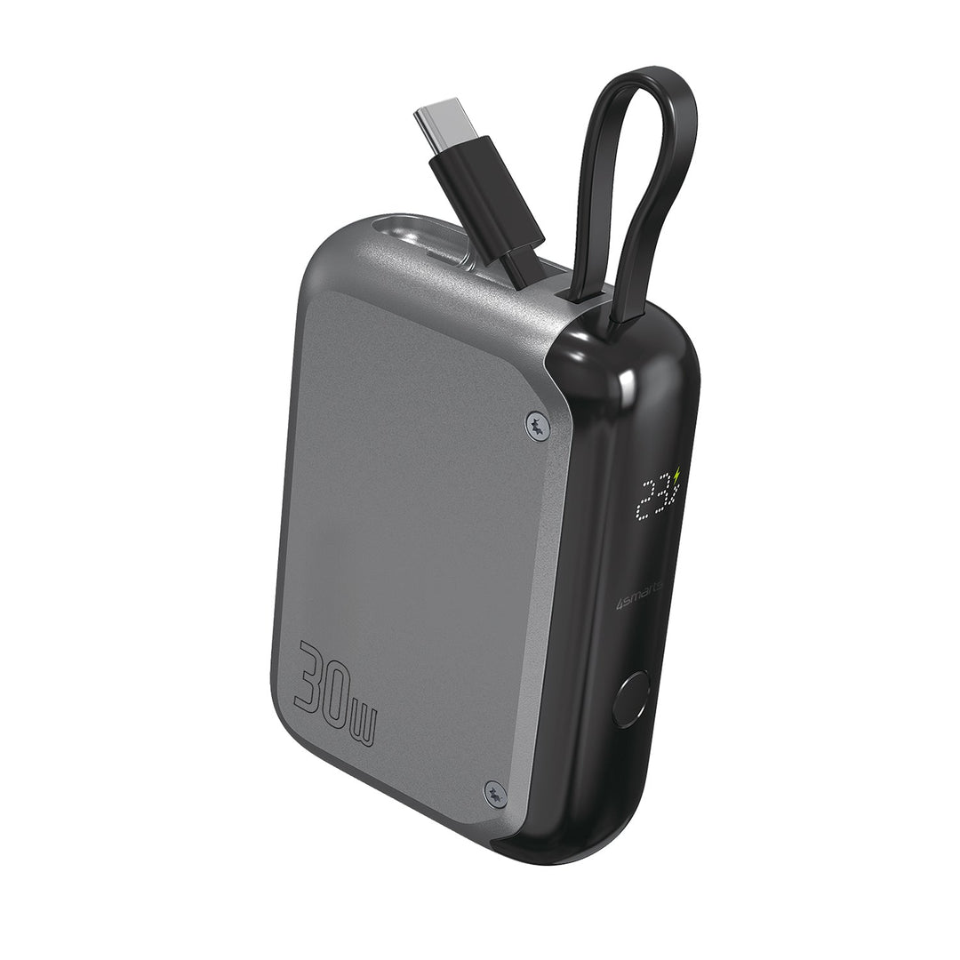 Powerbank Pocket mit integriertem USB-C Kabel 10000mAh 30W spacegrau - 4smarts