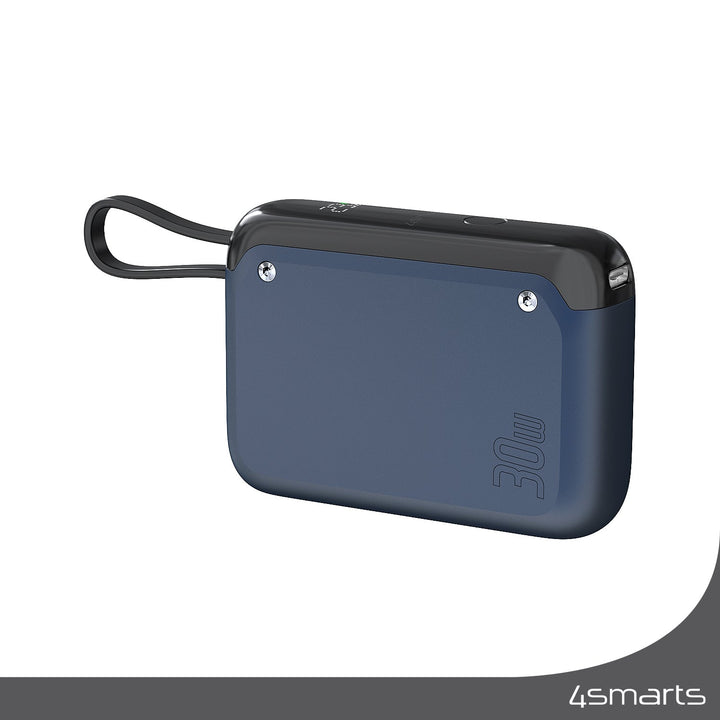 Powerbank Pocket mit integriertem USB-C Kabel 10000mAh 30W stahlblau - 4smarts